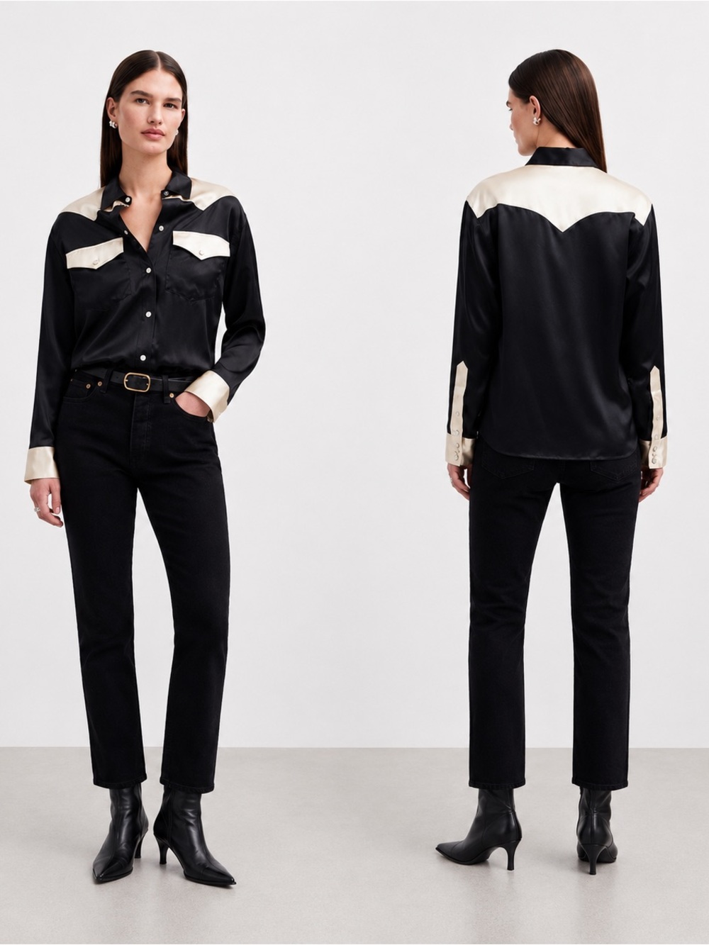 Alexa Chung x Madewell Satin Western Shirt L Black Alabaster Cowboy $138